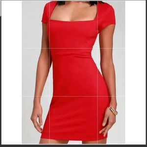 Lulu's Dresses - Lulus Frederica Red Square Neck Bodycon Lulu's Dresses - Lulus Frederica Red Square Neck Bodycon